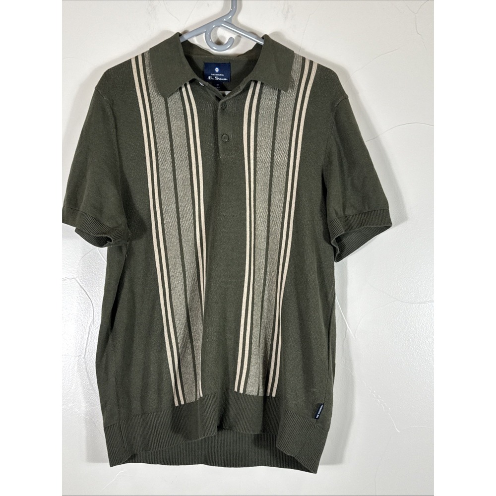 Ben Sherman The Original Shirt Bowling Polo Sweater Green Short Sleeve M